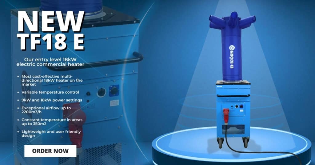 TF18 E commercial heater - our entry level 18kW stand up heater suitable for industrial and retail use